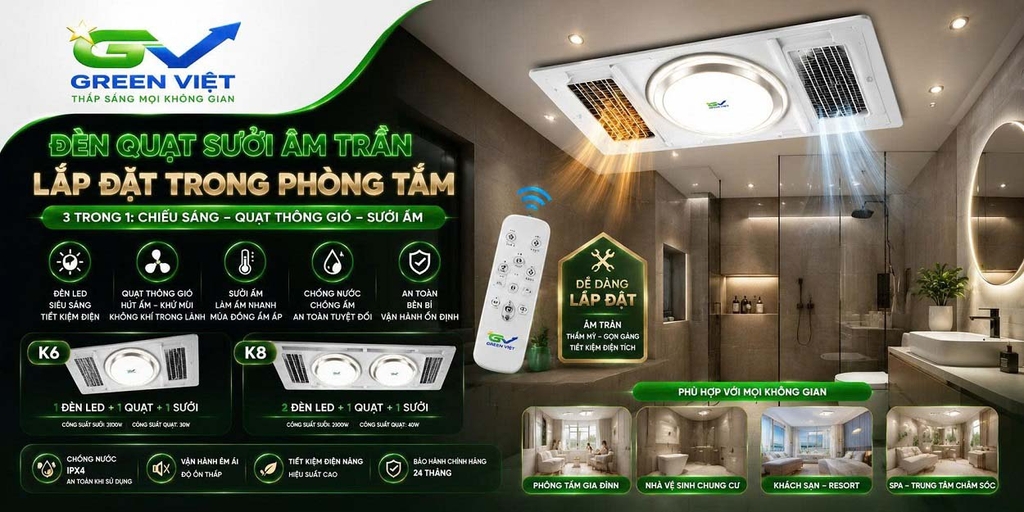 Sưởi Âm Trần Cao Cấp Green Việt Mẫu Mới 2026