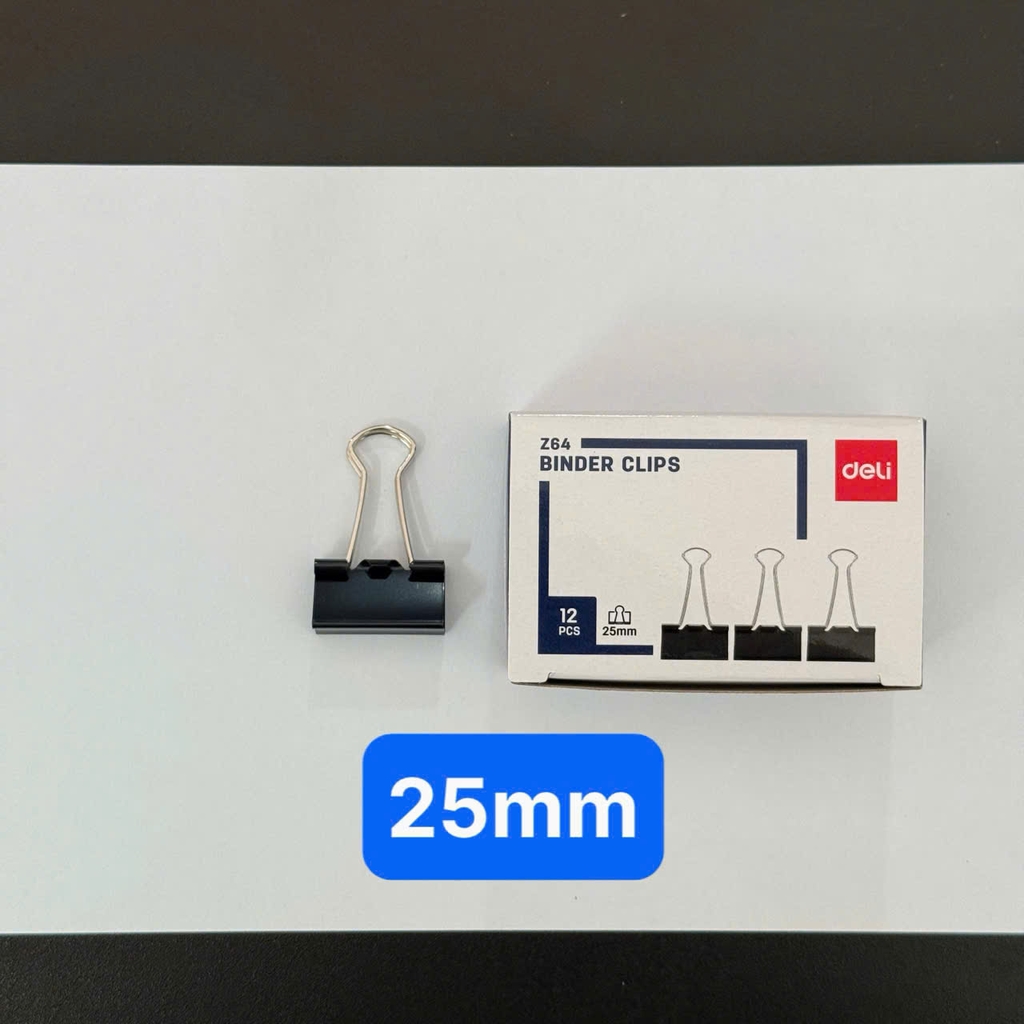Kẹp Bướm Deli Màu Đen 15mm 25mm 41mm Hộp 12 Cái