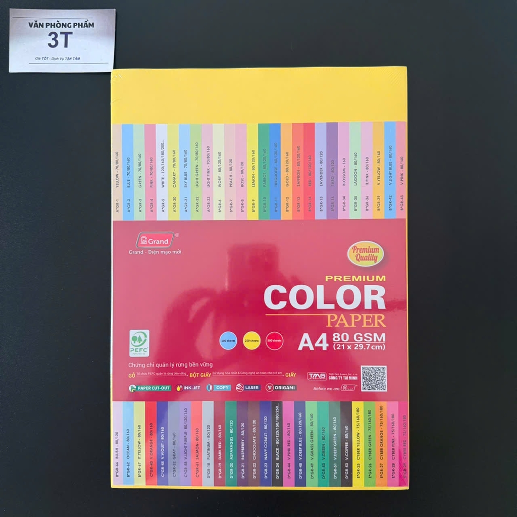 Giấy A4 80GSM (giấy mềm) PGrand màu VÀNG CHANH