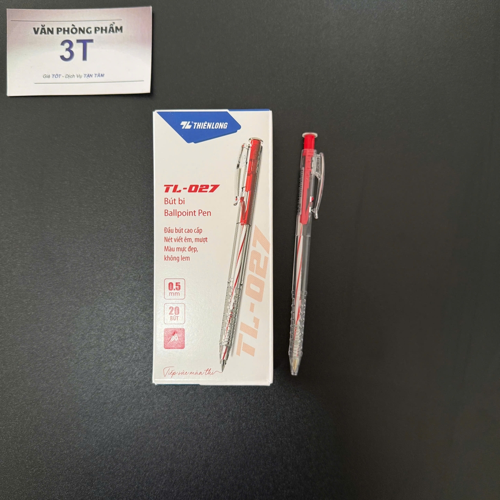 Bút bi chính hãng Thiên Long TL-027 0.5mm Mực Đỏ