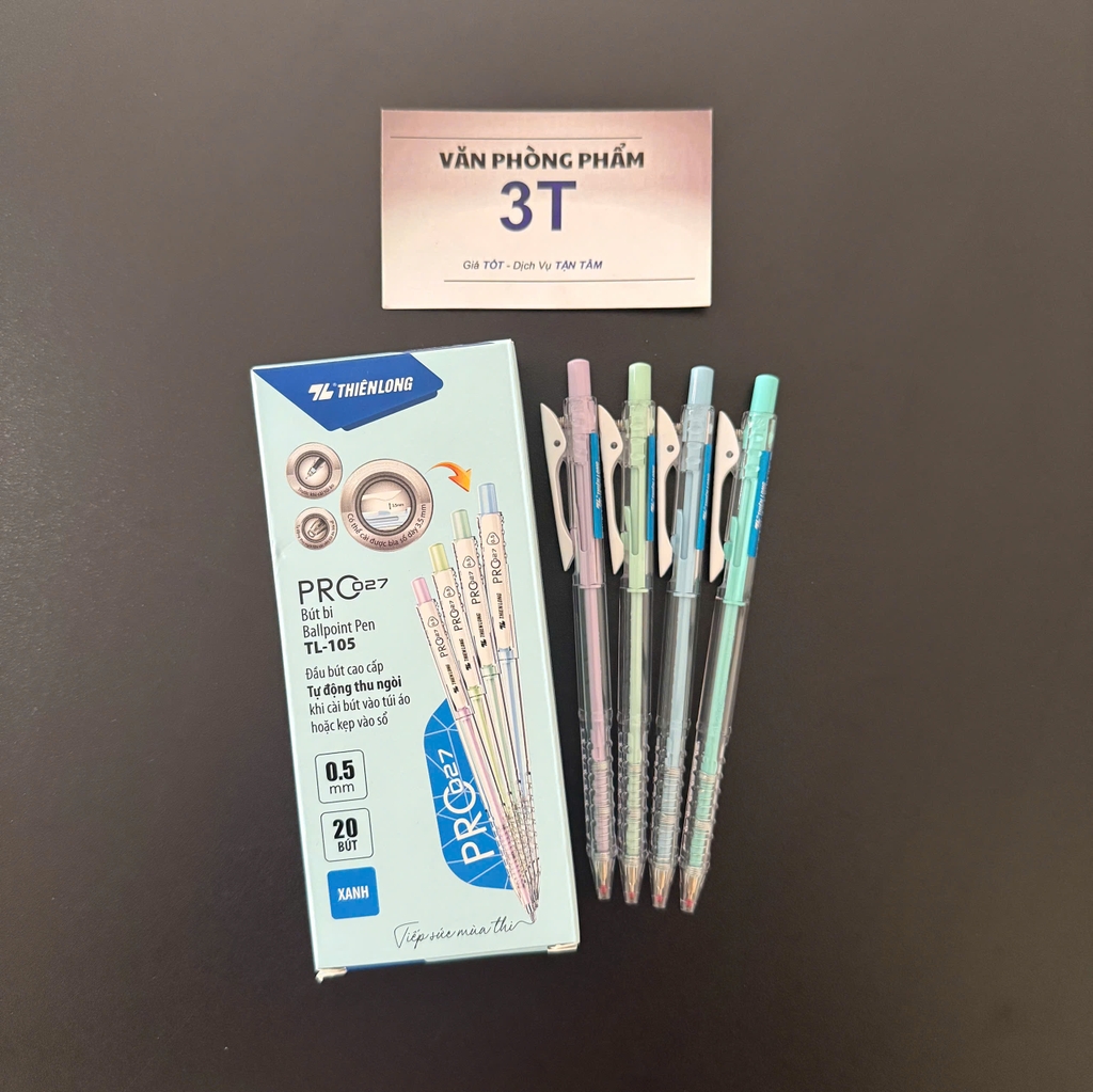 Bút Bi Màu Pastel Thiên Long TL-105 PRO 027 Mực Xanh 0.5mm