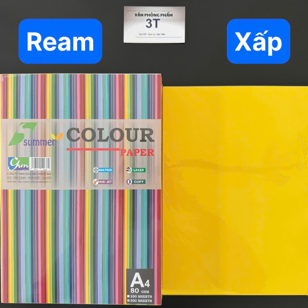 Giấy A4 80GSM (giấy mềm) SUMMER màu VÀNG CHANH