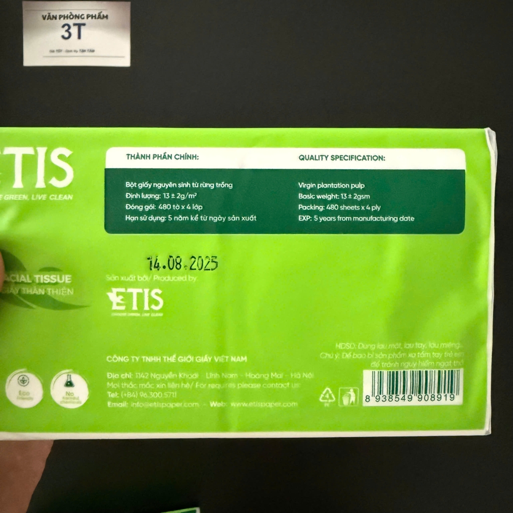 Khăn Giấy Lụa Rút 4 Lớp ETIS 480 Tờ Mềm Mịn Thấm Hút Tốt An Toàn Da Tay Mặt