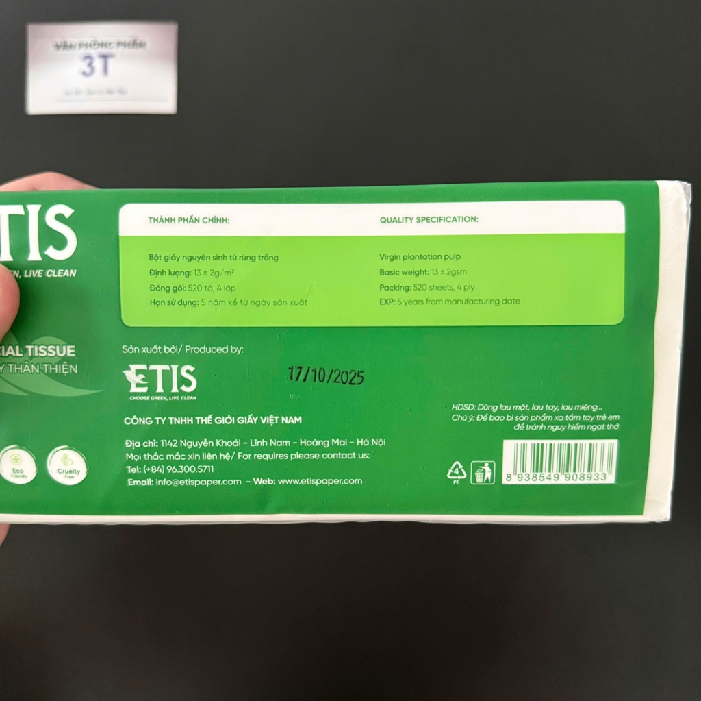 Khăn Giấy Lụa Rút 4 Lớp ETIS 520 Tờ Mềm Mịn Dai Thấm Hút Tốt An Toàn Cho Da