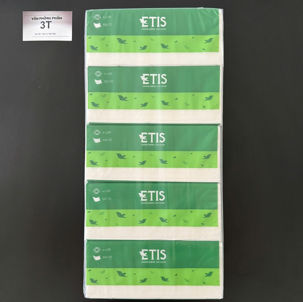 Khăn Giấy Lụa Rút 4 Lớp ETIS 520 Tờ Mềm Mịn Dai Thấm Hút Tốt An Toàn Cho Da