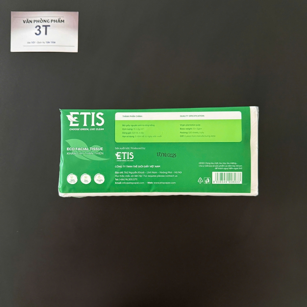 Khăn Giấy Lụa Rút 4 Lớp ETIS 520 Tờ Mềm Mịn Dai Thấm Hút Tốt An Toàn Cho Da