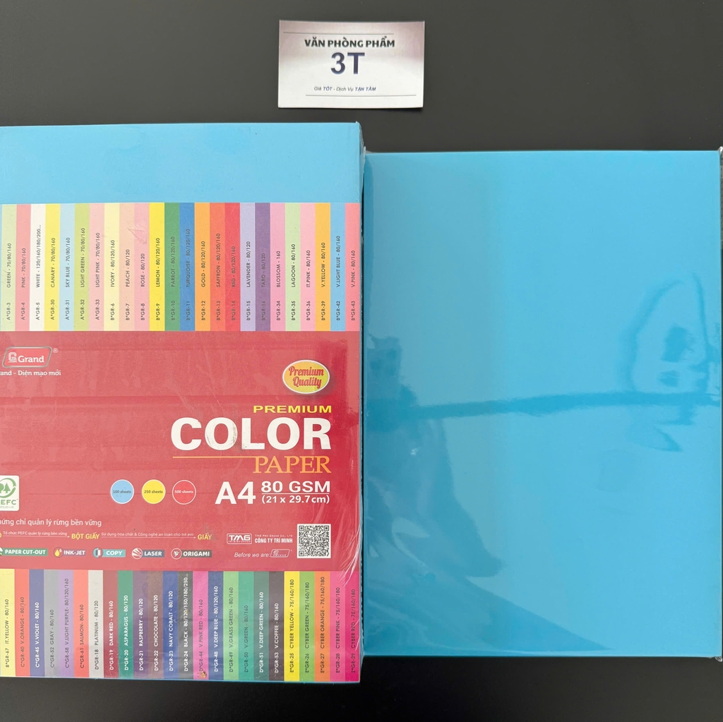 Giấy A4 80GSM (giấy mềm) PGrand màu XANH DƯƠNG