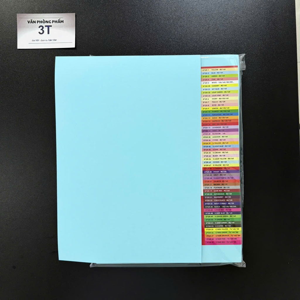 Giấy bìa A4 160GSM (giấy cứng) PGrand màu Pastel Hồng Vàng Xanh Lá Xanh Biển Trắng