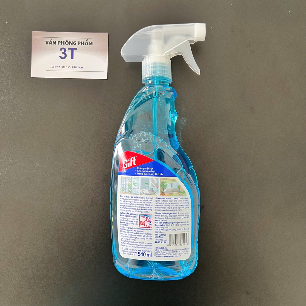 Nước lau kính Gift sắc biển 540ml – SÁNG BÓNG CỬA KÍNH, SẠCH MÁT KHÔNG LO VẾT BÁM