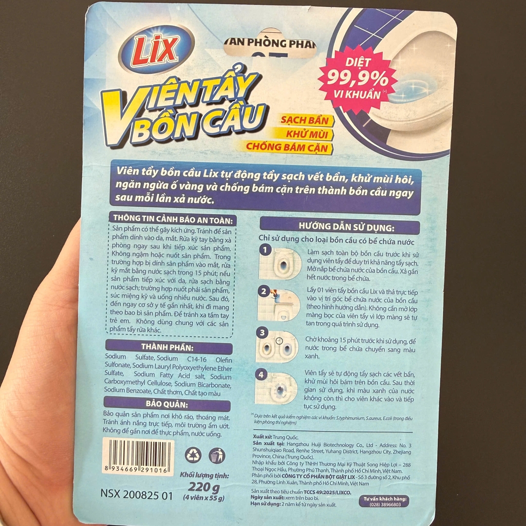 Viên Tẩy Bồn Cầu Lix 55g x 4 Viên – Thả Toilet Sạch Bẩn Khử Mùi Chống Bám Cặn