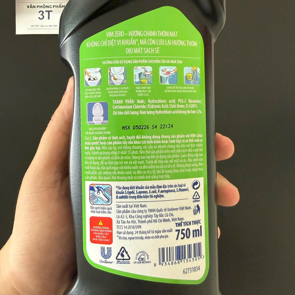 Nước Tẩy Bồn Cầu Vim Zero 750ml Hương Chanh