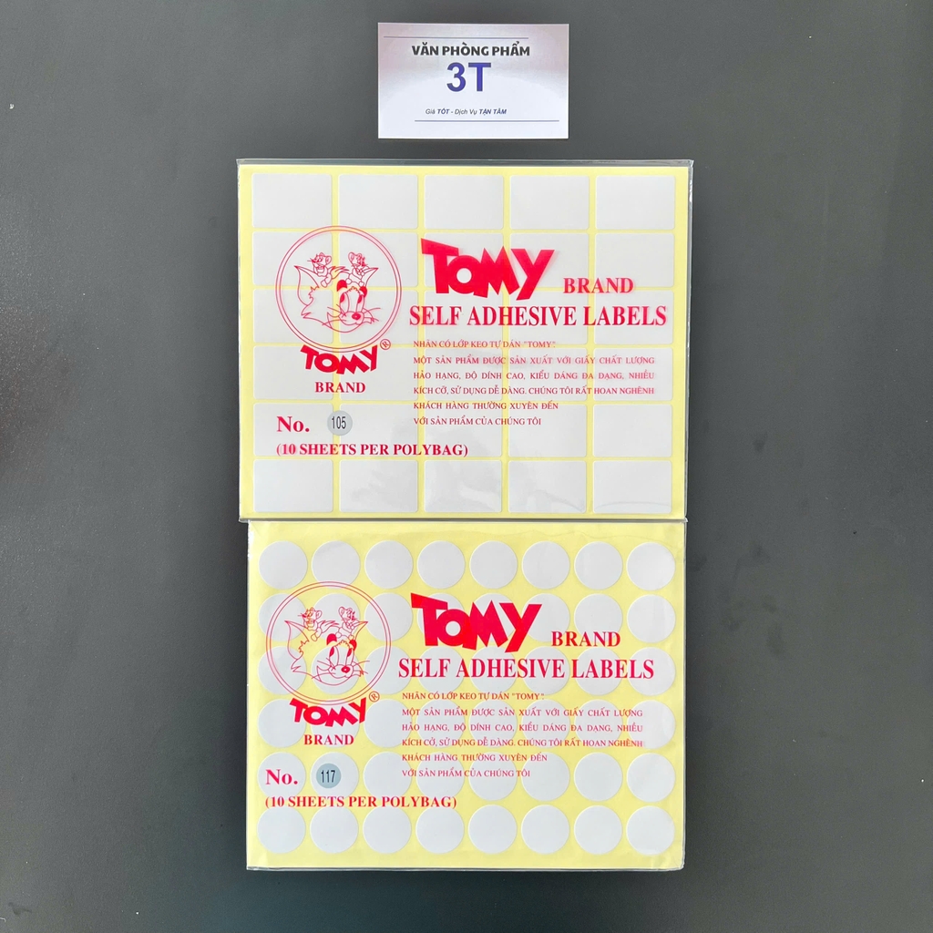 Sticker (decal) Tomy 105 A5 (Chữ nhật 25x37mm, 30 tem/tờ, 10 tờ/xấp)