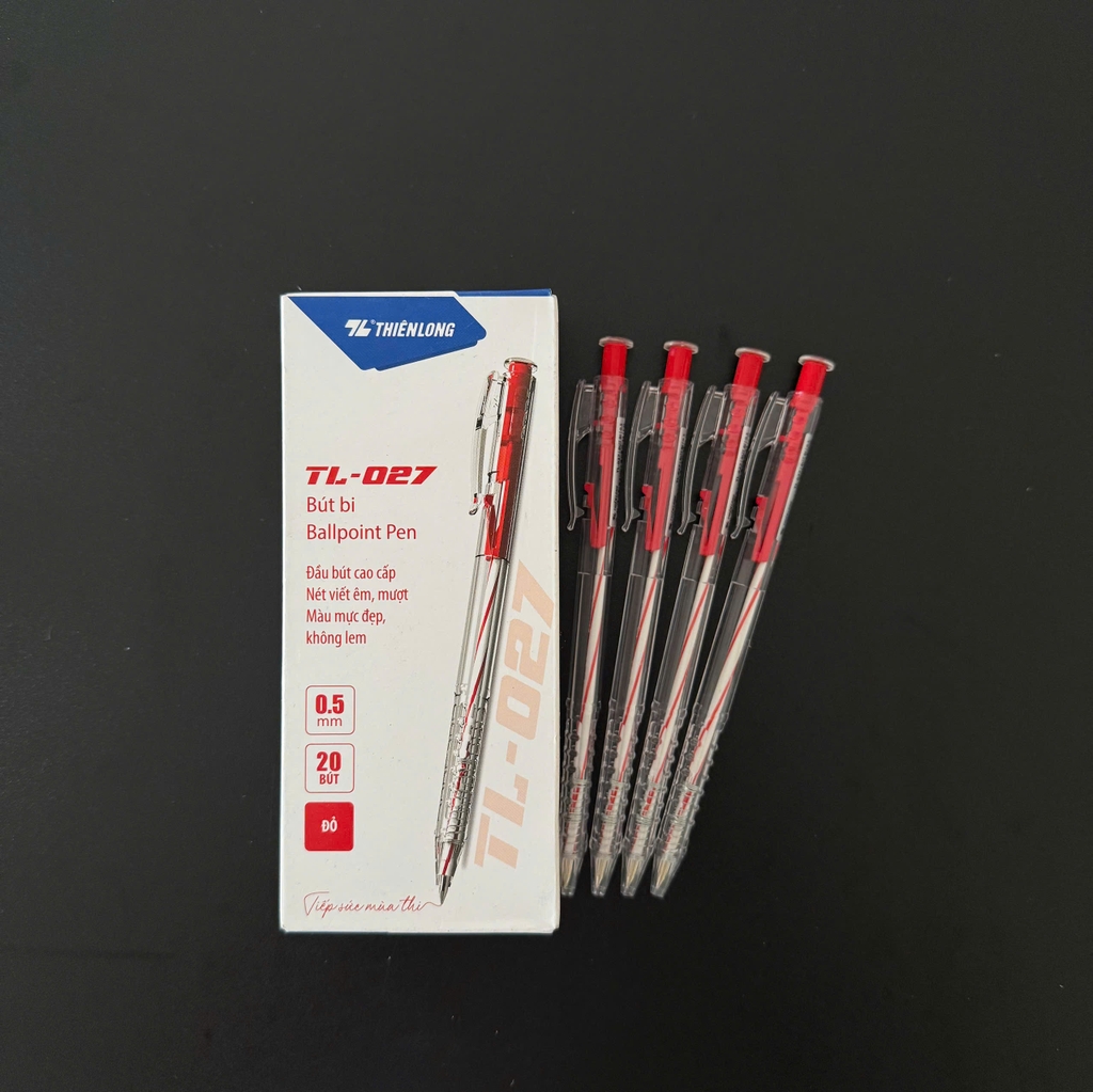 Bút bi chính hãng Thiên Long TL-027 0.5mm Mực Đỏ
