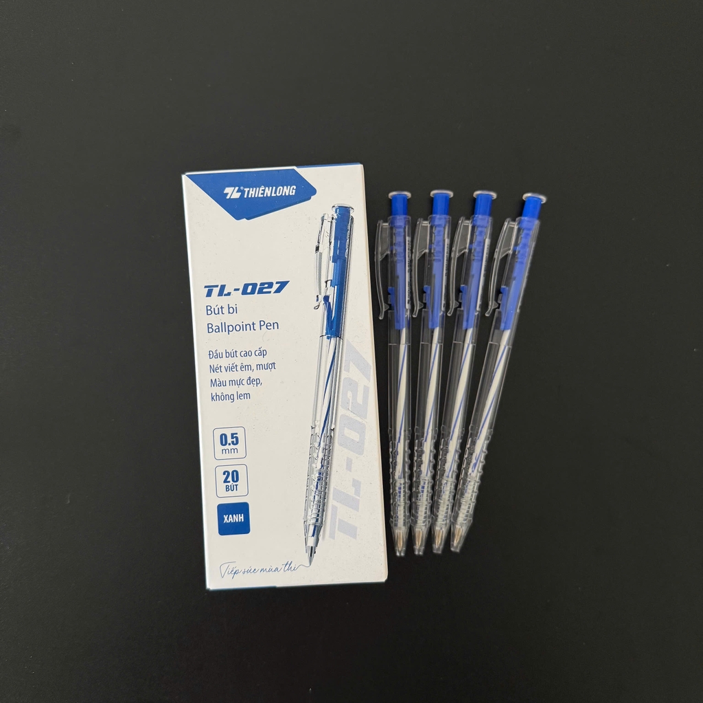 Bút bi chính hãng Thiên Long TL-027 0.5mm Mực Xanh