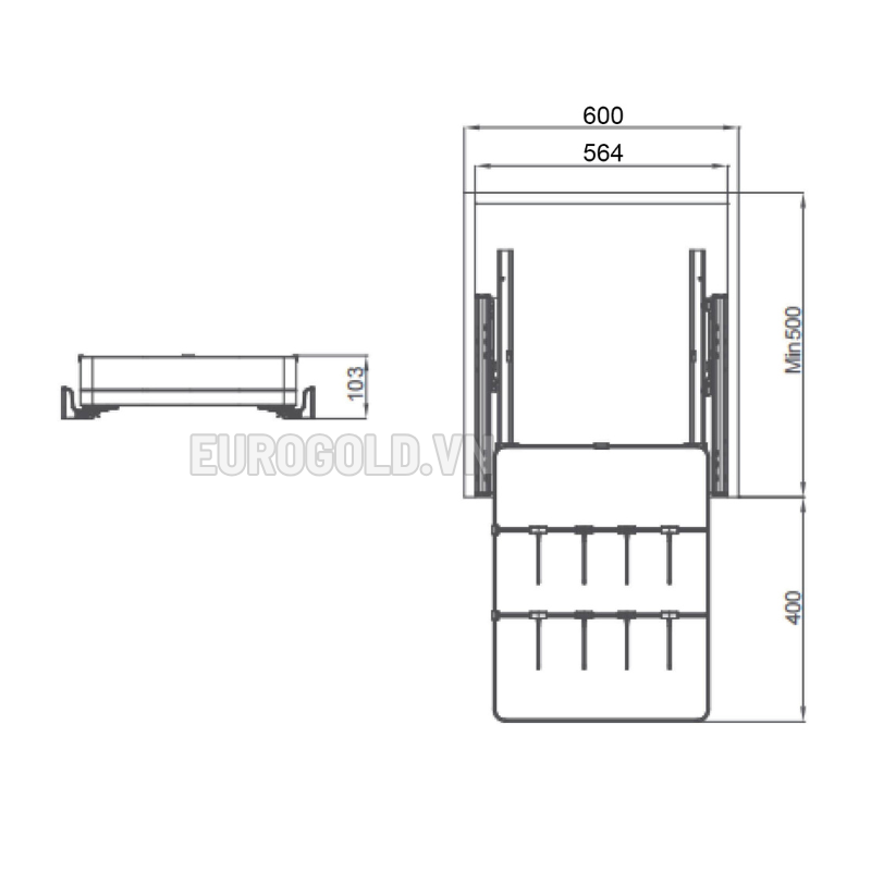 Ngăn kéo độc lập Eurogold EKM25160 - màu ghi, 60cm - ảnh 3