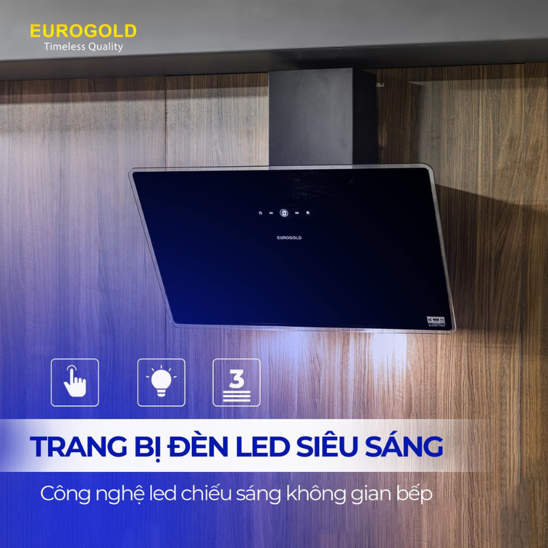 Máy hút mùi kính vát Eurogold EUH0770V - màu đen, 70cm