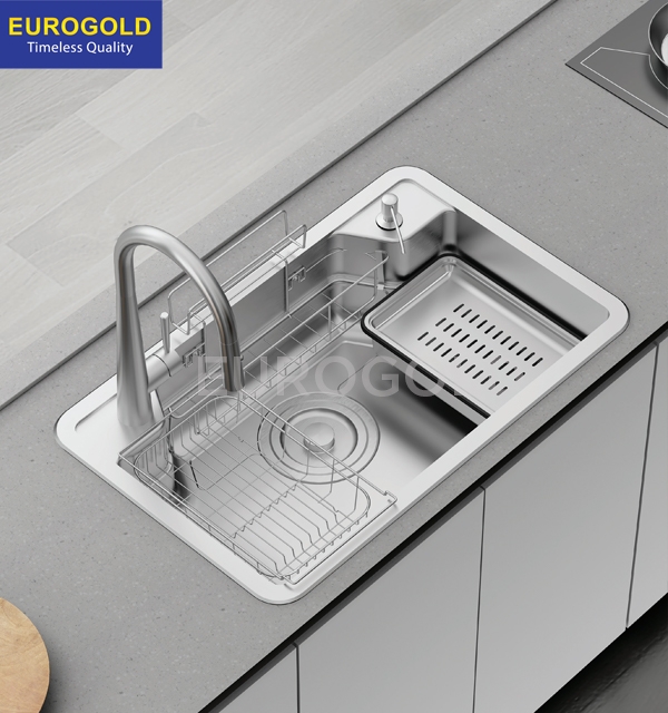 Chậu rửa bát chống xước dập liền khối Eurogold EUD88050GA - 800x500x230mm