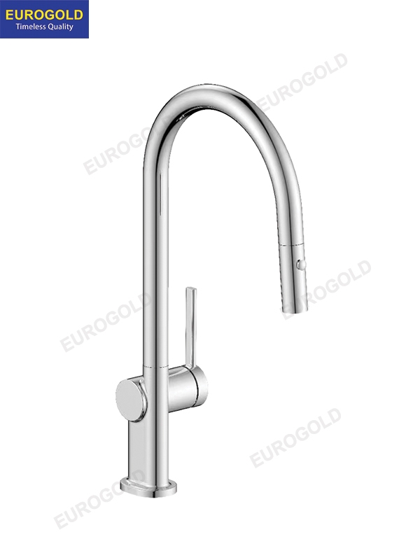 Vòi rửa bát dây rút Eurogold EUF515CR - Đồng, bóng gương - ảnh 2
