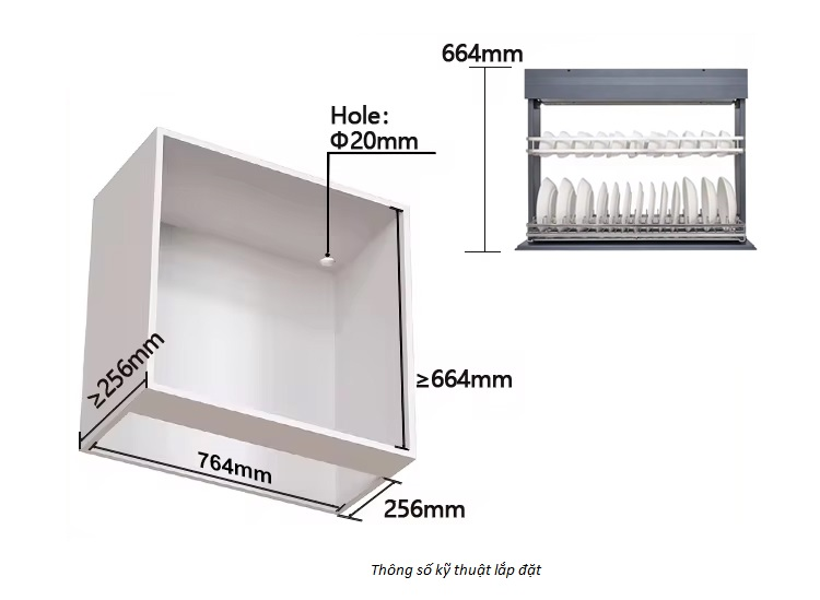 Giá bát đĩa nâng hạ điện Eurogold EMP900 - Inox SUS304, 90cm - ảnh 3