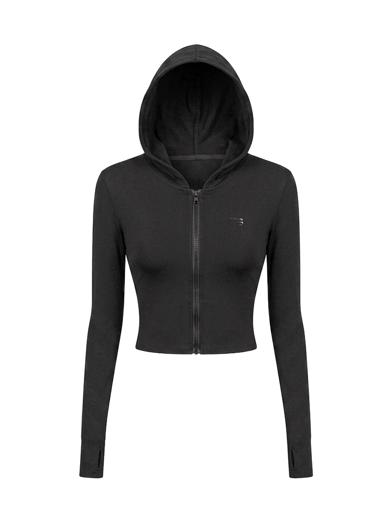 BRETH Ayla Cropped Hoodie Jacket - Đen