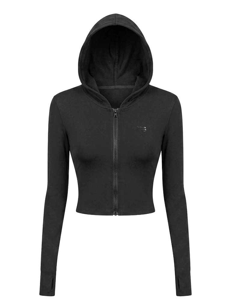 BRETH Ayla Cropped Hoodie Jacket - Đen