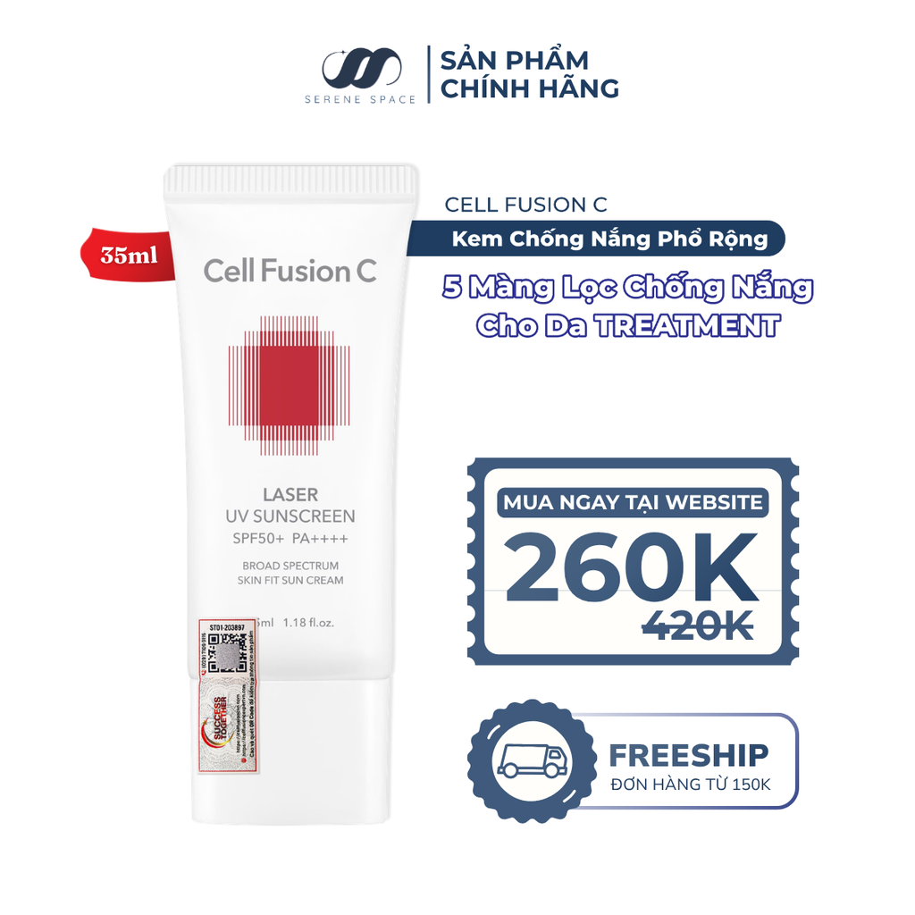 Kem Chống Nắng Phổ Rộng Cho Da Treatment Cell Fusion C Laser UV Sunscreen SPF50+PA++++ Serene Space Sản Phẩm Chính Hãng