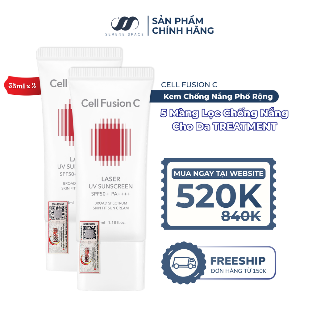 Kem Chống Nắng Phổ Rộng Cho Da Treatment Cell Fusion C Laser UV Sunscreen SPF50+ PA++++ Serene Space Sản Phẩm Chính Hãng