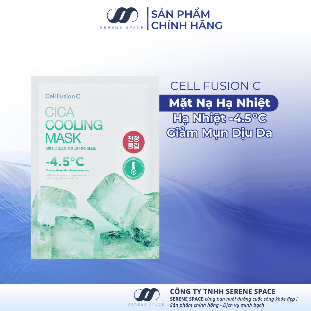 Mặt Nạ Rau Má Hạ Nhiệt -4.5 Độ Giảm Mụn & Làm Dịu Da Ửng Đỏ Cháy Nắng Cell Fusion C Cica Cooling Mask Serene Space Sản Phẩm Chính Hãng