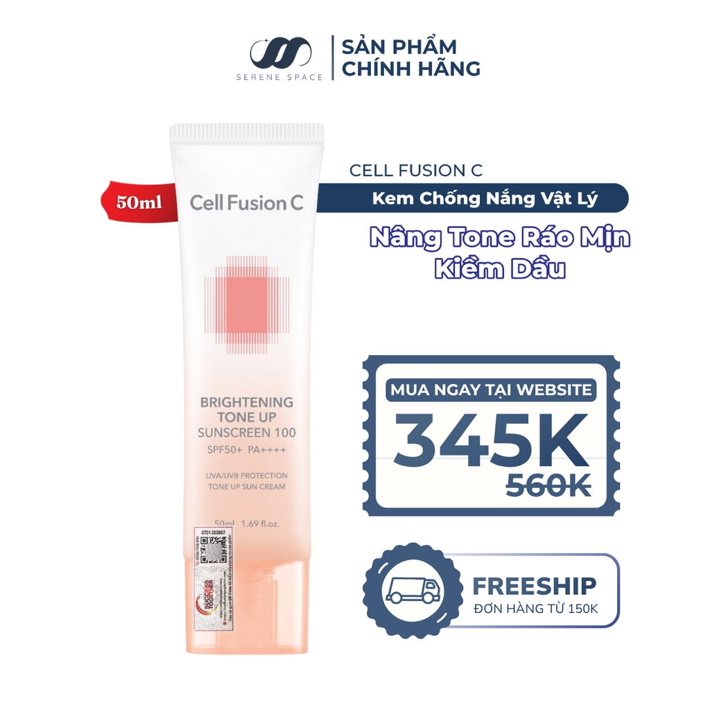 Kem Chống Nắng Nâng Tone Ráo Mịn Kiềm Dầu Cell Fusion C Brightening Tone Up Sunscreen 100 SPF50+ PA ++++ Serene Space Sản Phẩm Chính Hãng