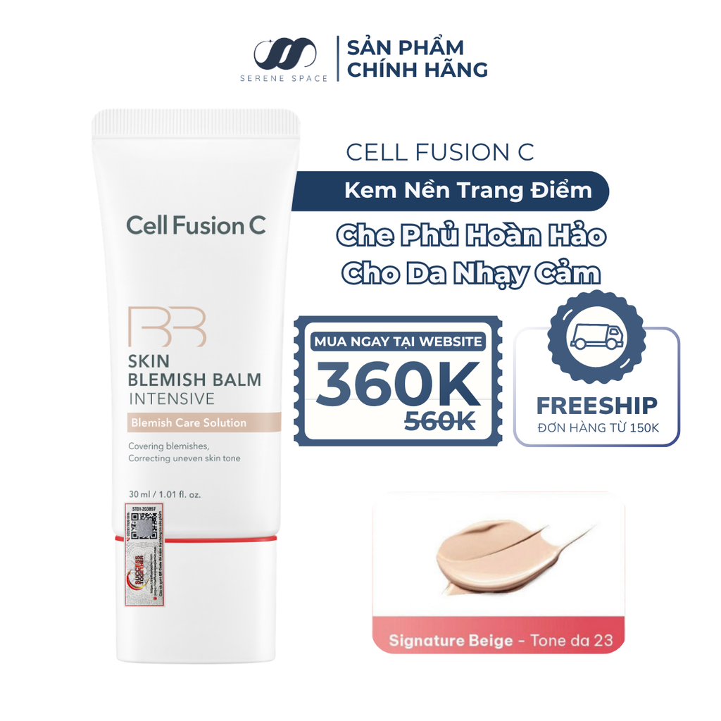 Kem Nền Che Khuyết Điểm Phục Hồi Da Nhạy Cảm & Tổn Thương Cell Fusion C Skin Blemish Balm Intensive Serene Space Sản Phẩm Chính Hãng