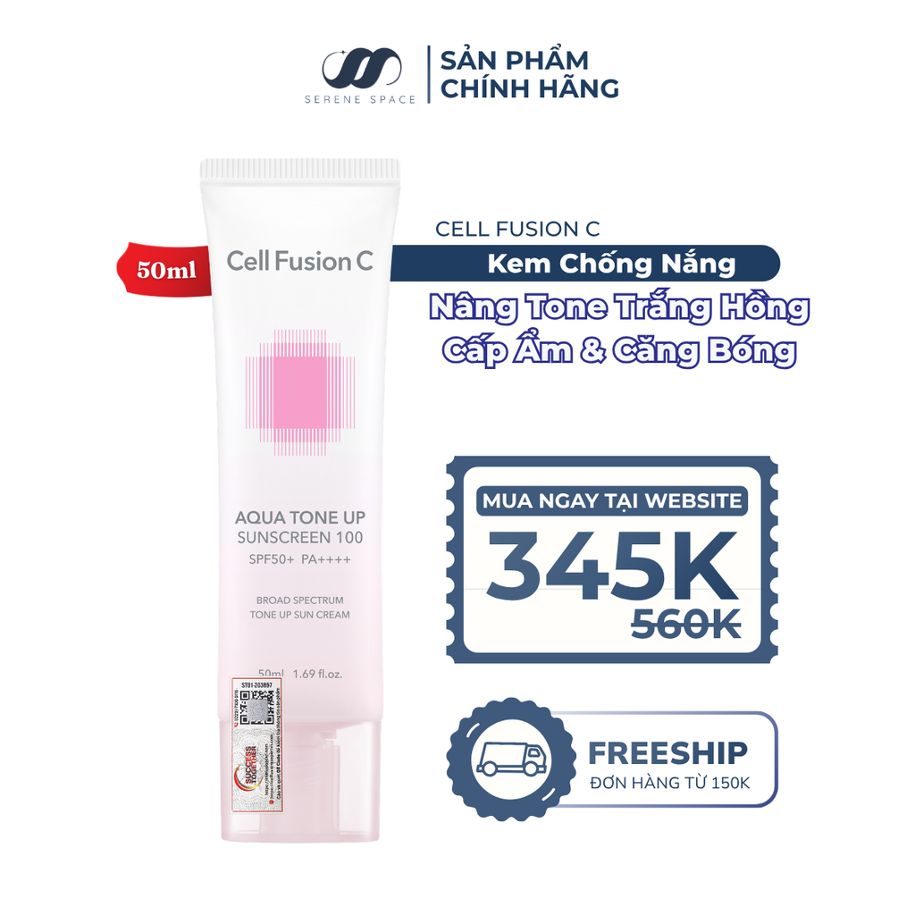 Kem Chống Nắng Nâng Tone Cấp Ẩm Căng Bóng Cho Mọi Loại Da Cell Fusion C Aqua Tone Up 100 Sunscreen SPF 50+ PA++++ Serene Space Sản Phẩm Chính Hãng