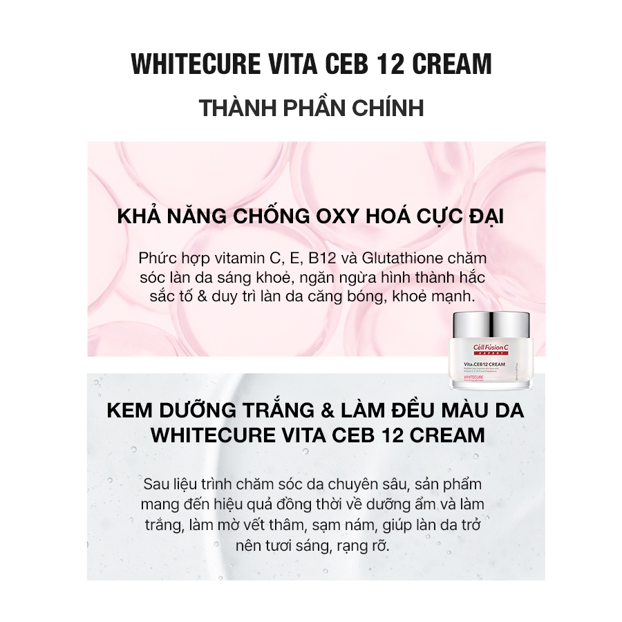 Kem Dưỡng Trắng Mờ Thâm & Sáng Da Đều Màu Cell Fusion C Expert Whitecure Vita.CEB12 Cream Serene Space Sản Phẩm Chính Hãng