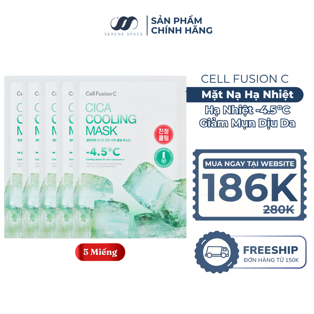 Mặt Nạ Rau Má Hạ Nhiệt -4.5 Độ Giảm Mụn & Làm Dịu Da Ửng Đỏ Cháy Nắng Cell Fusion C Cica Cooling Mask Serene Space Sản Phẩm Chính Hãng