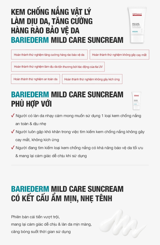 [Combo 50ml+50ml] Kem Chống Nắng Vật Lý Tăng Cường Hàng Rào Bảo Vệ Da Cell Fusion C Expert Barriederm Mild Care Suncream SPF 50+/ PA++++ Serene Space Sản Phẩm Chính Hãng