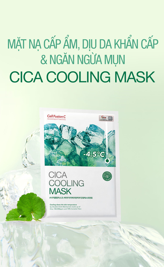[10 MIẾNG] Mặt Nạ Rau Má Hạ Nhiệt -4.5 Độ Giảm Mụn & Làm Dịu Da Ửng Đỏ Cháy Nắng Cell Fusion C Cica Cooling Mask Serene Space Sản Phẩm Chính Hãng