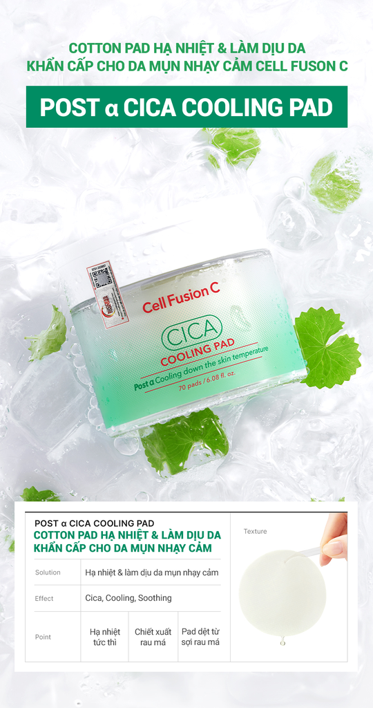 Toner Pad Rau Má Làm Lạnh Hạ Nhiệt -5 Độ Giảm Mụn & Làm Dịu Da Ửng Đỏ Cháy Nắng Cell Fusion C Cica Cooling Pad Serene Space Sản Phẩm Chính Hãng