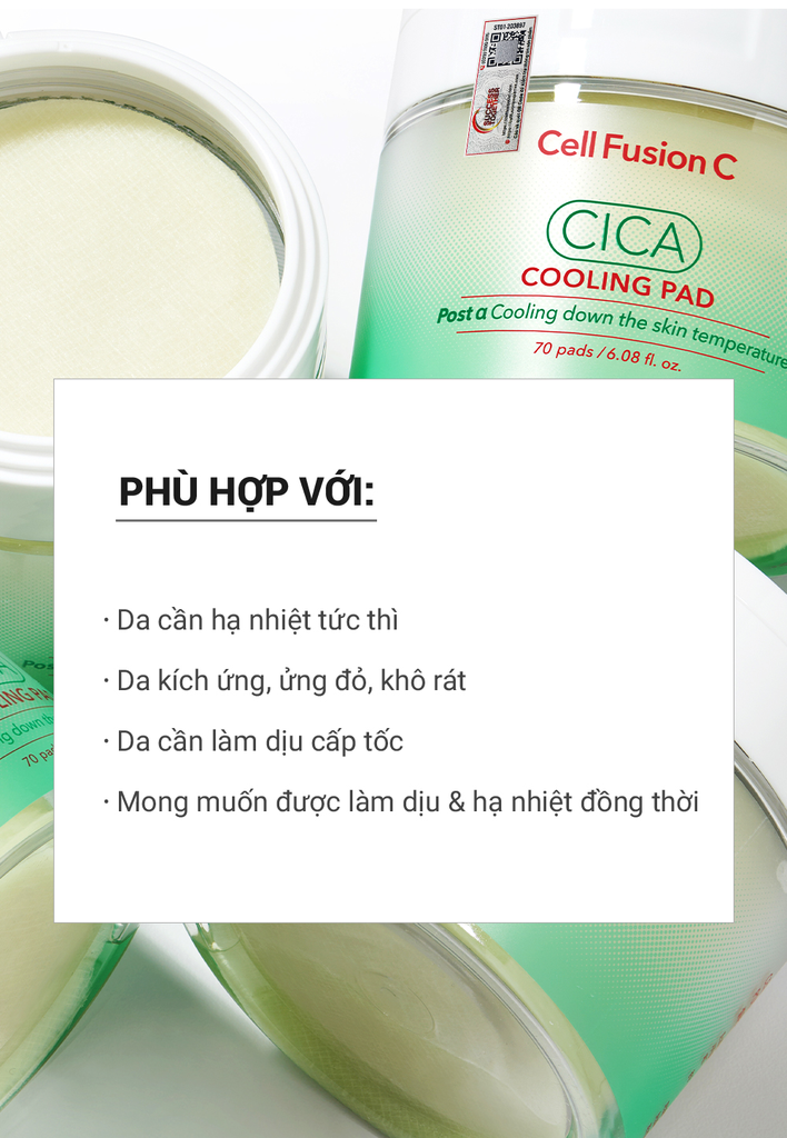 Toner Pad Rau Má Làm Lạnh Hạ Nhiệt -5 Độ Giảm Mụn & Làm Dịu Da Ửng Đỏ Cháy Nắng Cell Fusion C Cica Cooling Pad Serene Space Sản Phẩm Chính Hãng
