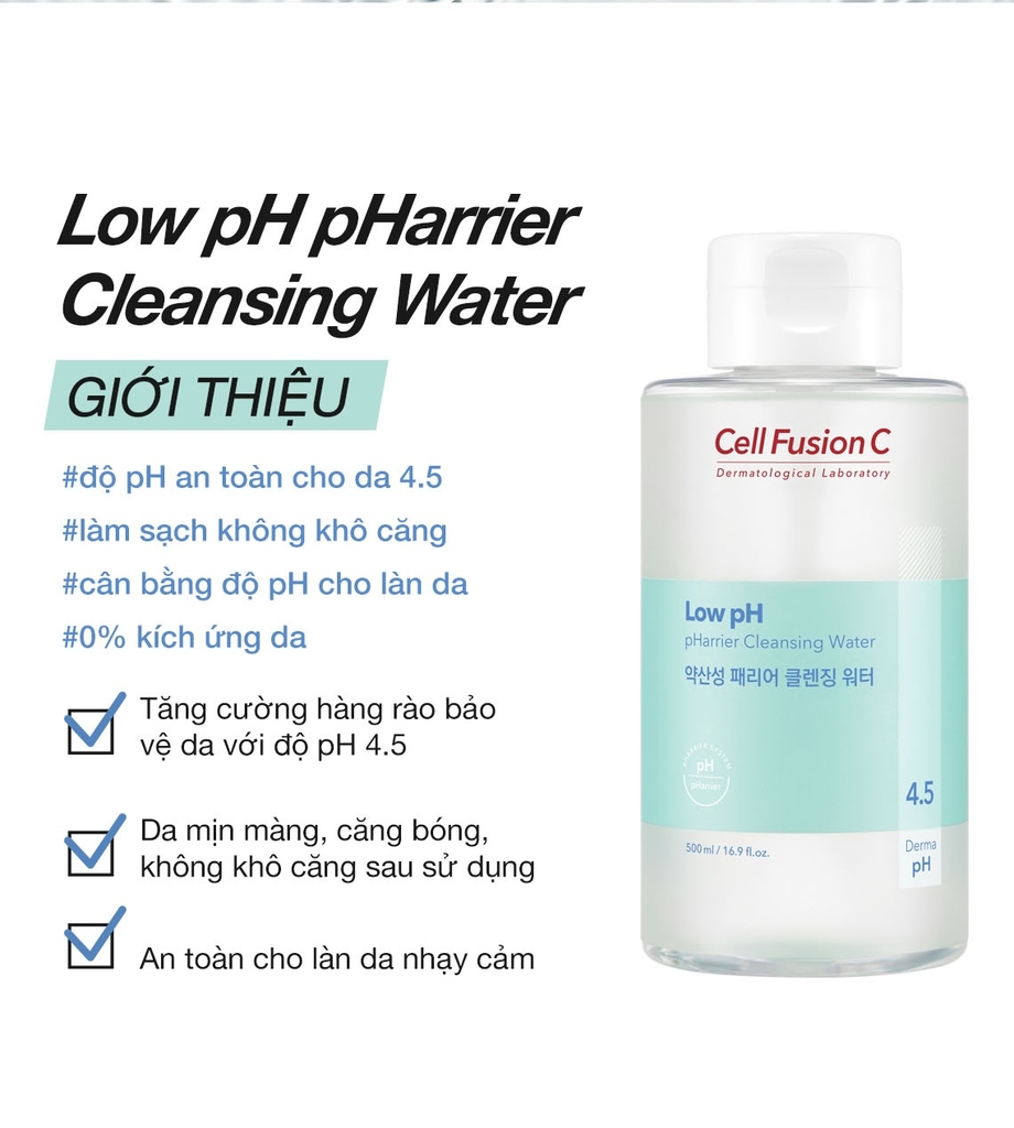 Nước Tẩy Trang Rửa Mặt Cấp Ẩm Cân Bằng độ pH Trên Da Cell Fusion C Low pH Pharrier Cleansing Water Serene Space Sản Phẩm Chính Hãng