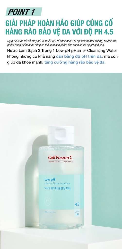 Nước Tẩy Trang Rửa Mặt Cấp Ẩm Cân Bằng độ pH Trên Da Cell Fusion C Low pH Pharrier Cleansing Water Serene Space Sản Phẩm Chính Hãng