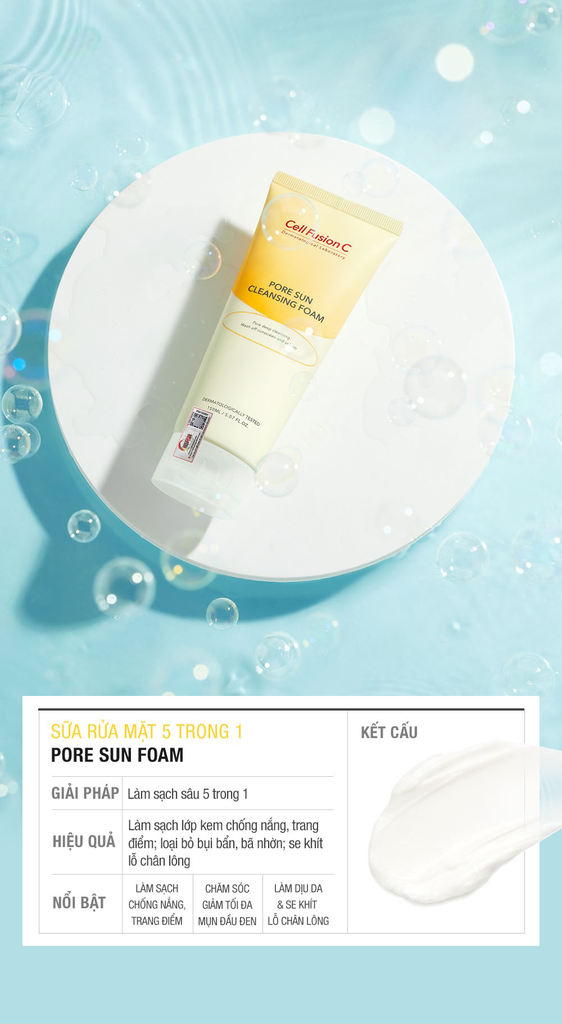 Sữa Rửa Mặt Làm Sạch Chống Nắng & Giảm Mụn Đầu Đen Bã Nhờn Cell Fusion C Pore Sun Cleansing Foam Serene Space Sản Phẩm Chính Hãng