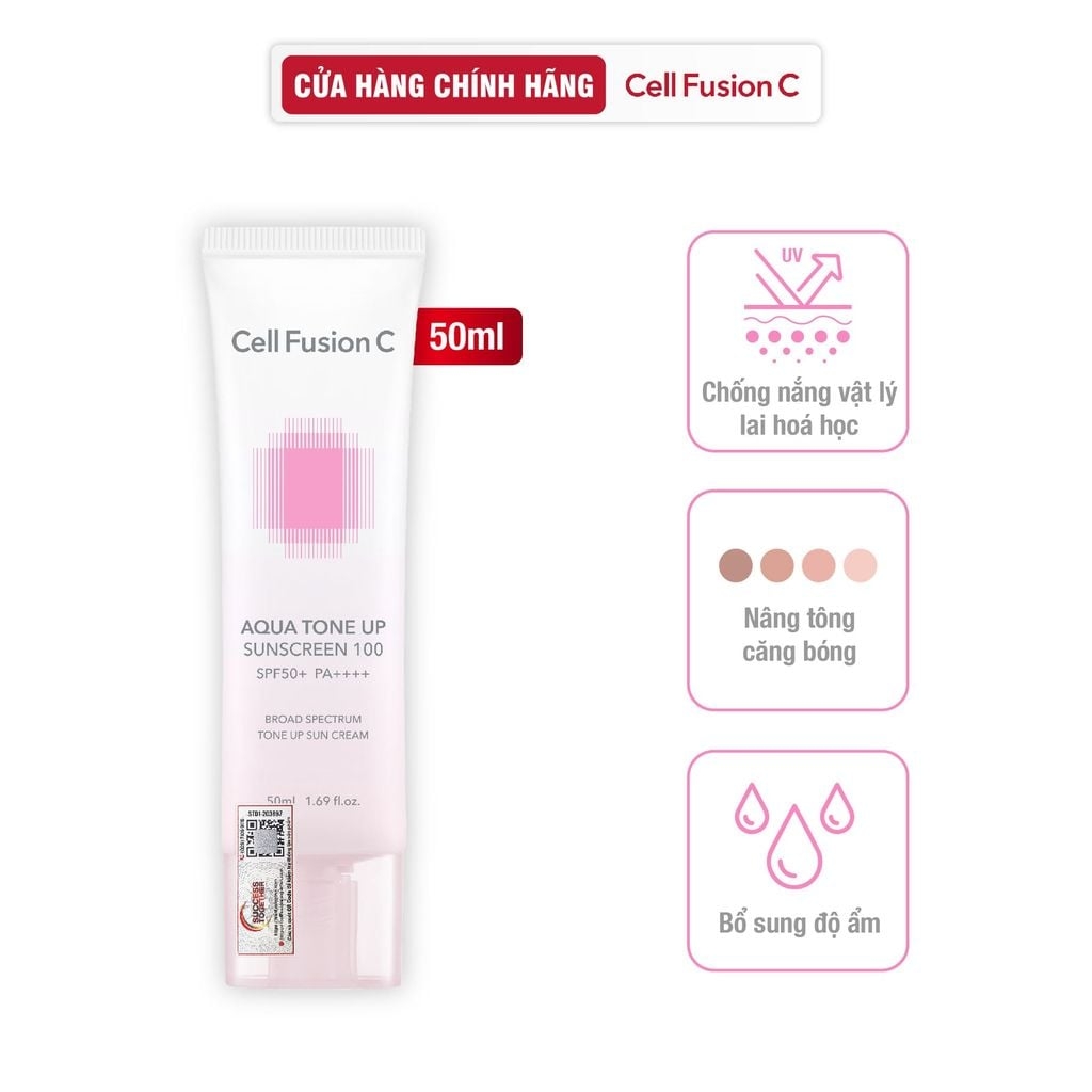 [Combo 50ml+50ml] Kem Chống Nắng Nâng Tone Cấp Ẩm Căng Bóng Cho Mọi Loại Da Cell Fusion C Aqua Tone Up 100 Sunscreen SPF 50+ PA++++ Serene Space Sản Phẩm Chính Hãng