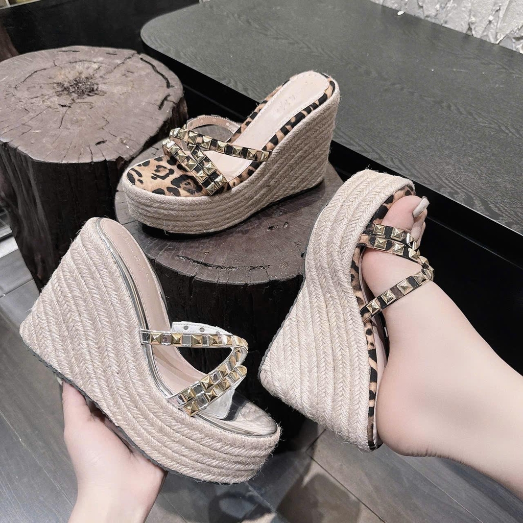 DX005 Dép xuồng nữ đế cối Bonita Shoes quai chéo dây đinh đá đế cối cao 12cm - NS12