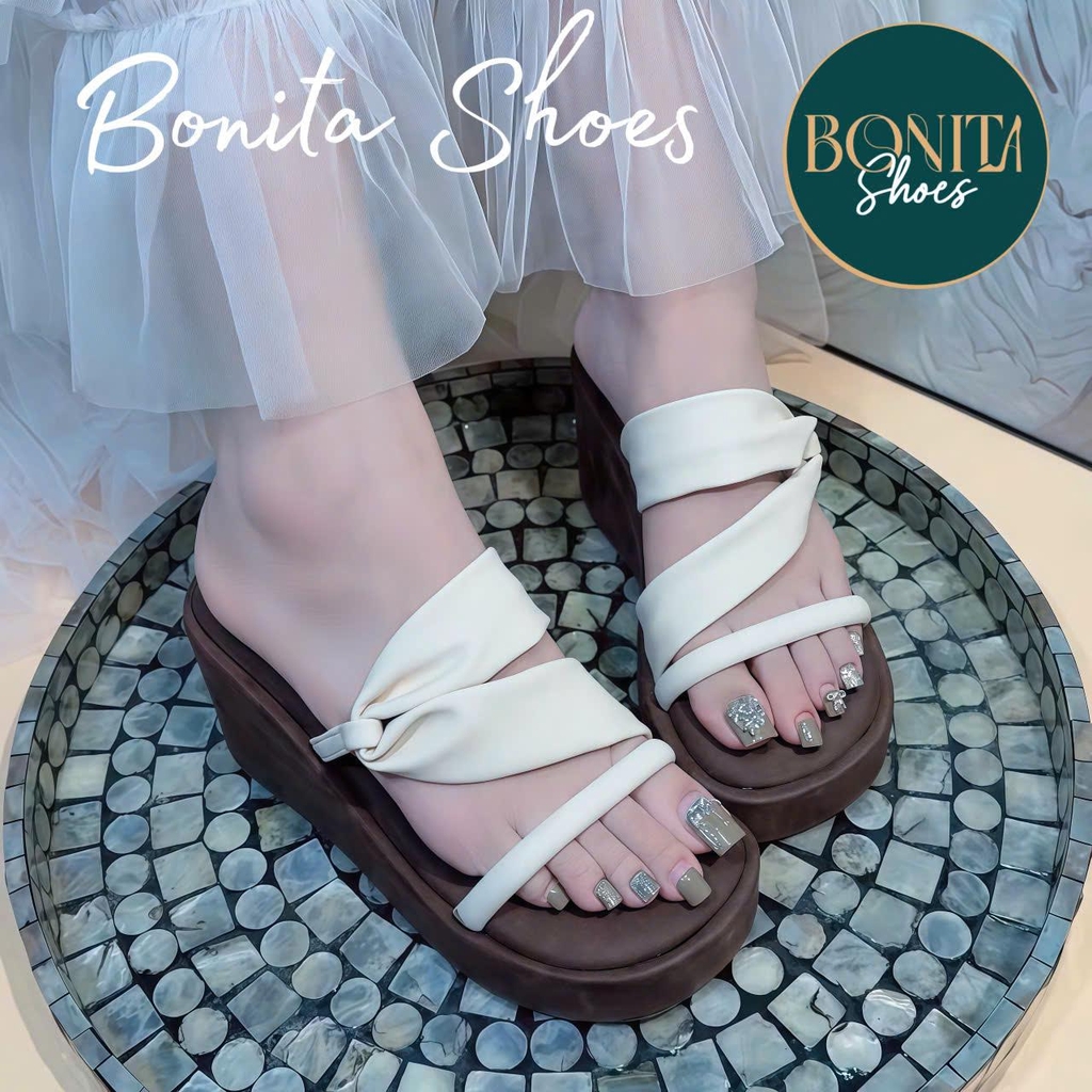 DX473 Dép xuồng nữ Bonita Shoes quai ngang quai chéo Z cao 7p - NS1