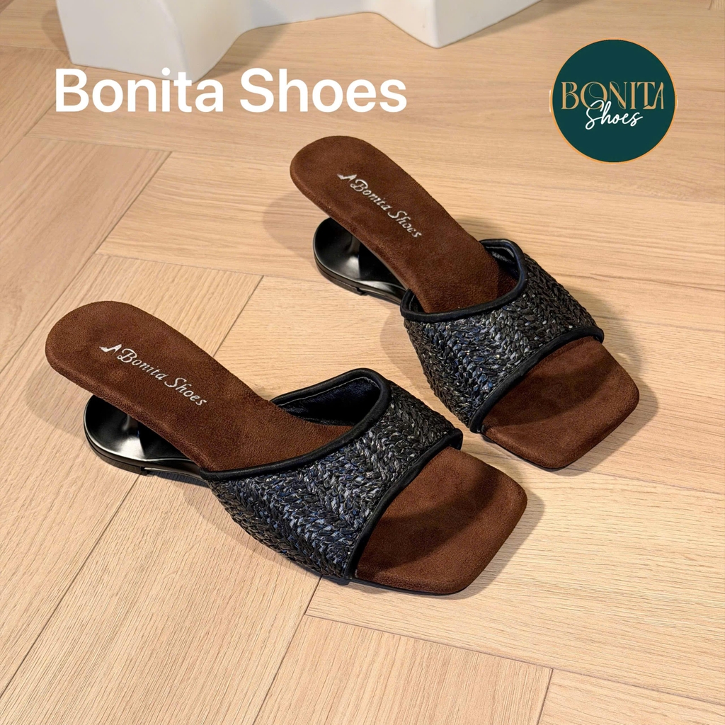 D205 Cao gót nữ Bonita Shoes quai GẤP mũi vuông cao 6cm - NS1