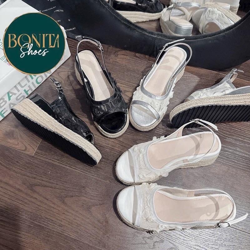BMC21 Sandal xuồng nữ đế cối Bonita Shoes quai lưới U khoá gài cao 7cm C - NS1