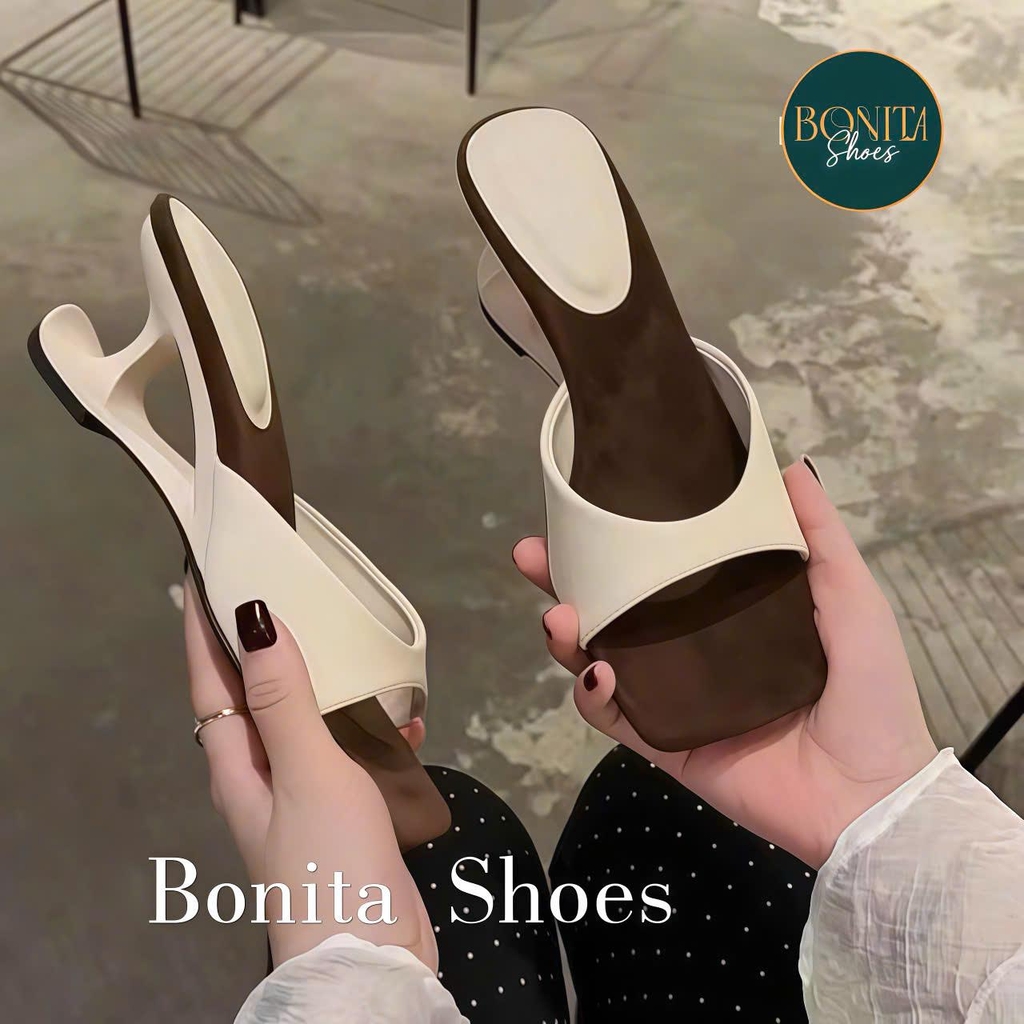 G306 Guốc cao gót nữ Bonita Shoes mũi vuông quai bản ngang GÓT MỚI da mềm cao 6cm - NS12