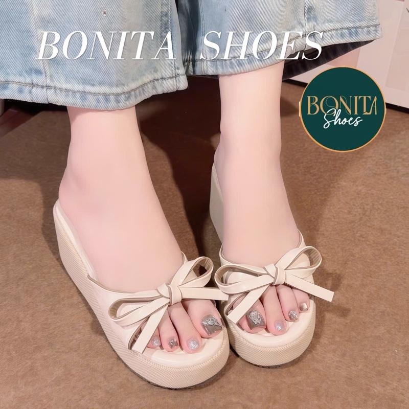 BMC28 Dép xuồng nữ Bonita Shoes quai eo nơ thắt đế giả cối cao 7 cm - NS2