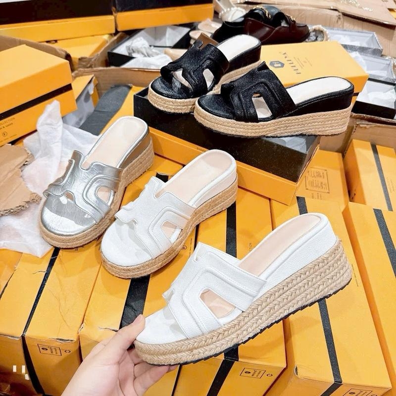 BMC19 Dép xuồng nữ đế cối Bonita Shoes quai da H mềm đế cối cao 7 cm và 9 cm C - NS2
