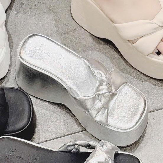 BM286 Dép xuồng bánh mì nữ Bonita Shoes quai nơ gút thắt lót đệm êm cao 10 cm - NS2
