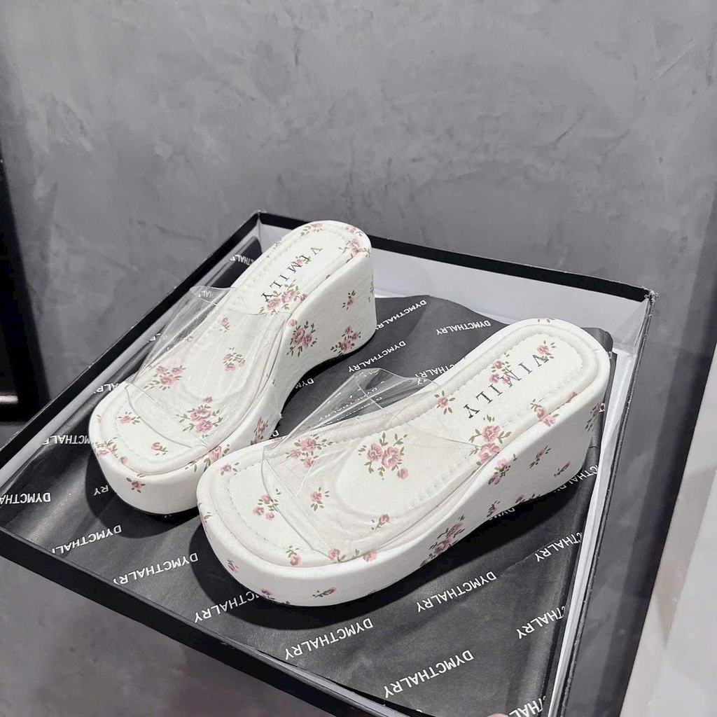 N2 Dép xuồng bánh mì quai ngang hoa nhí  7cm, 10cm